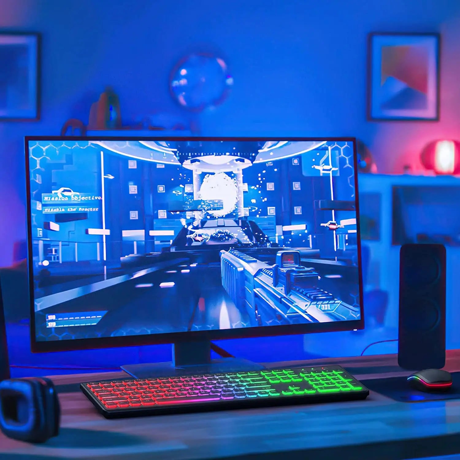 Wireless Keyboard and Mouse Combo RGB Backlit Rechargeable Light Up Letters Ergonomic Tilt Angle Sleep Mode 2.4GHz Quiet Mac PC