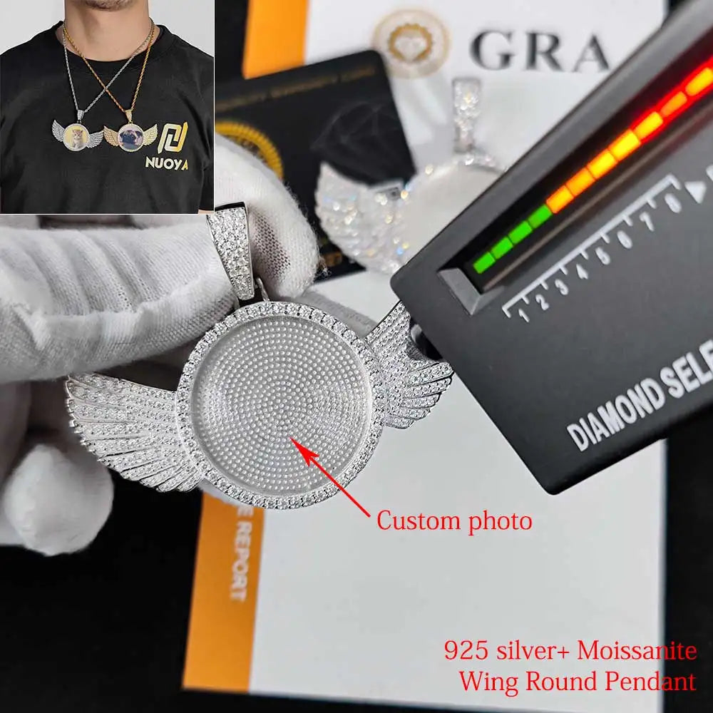 26mm/35mm/45mm Custom Photo S925 Personalized Pendants VVS Moissanite Pass Test Bling Diamond Necklaces Women Men Jewelry Gift