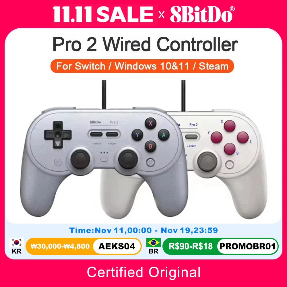 8BitDo Pro 2 Wired Gamepad for Nintendo Switch PC Gamepad RetroPie Raspberry Pi Ultimate Software Adjustable Hair Triggers