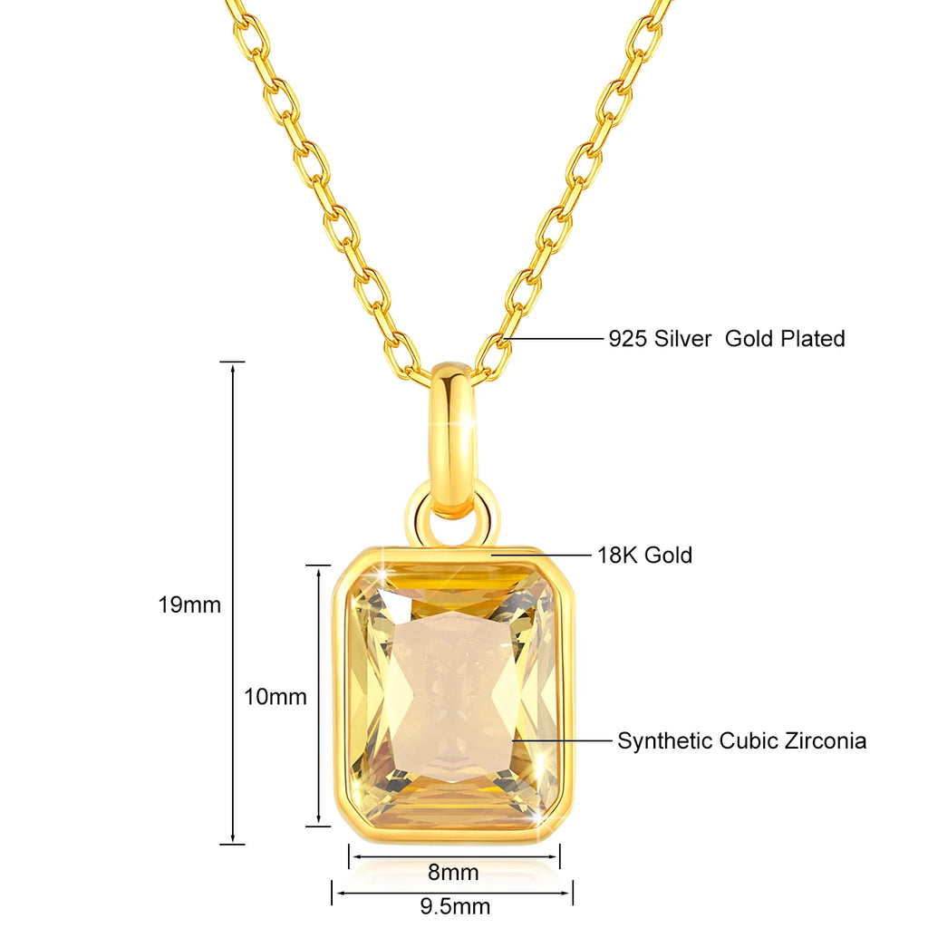 Szjinao 100% Echt 18k Gold Halskette Für Frauen 8*10mm Gelb Stein Rechteck Mit Zertifikat AU750 K gold Anhänger Hochzeit Geschenk