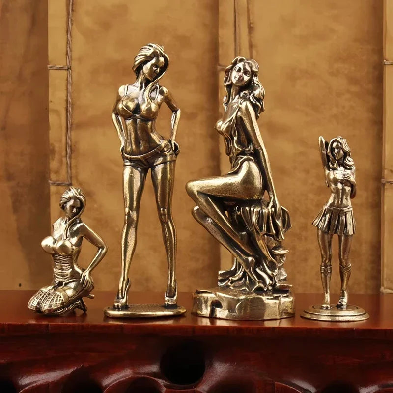 Solid Copper Woman Statue Bikini Women Brass Figurines Sexy Girl Woman Statuette Beauty Crafts Collection Model Gifts For Friend