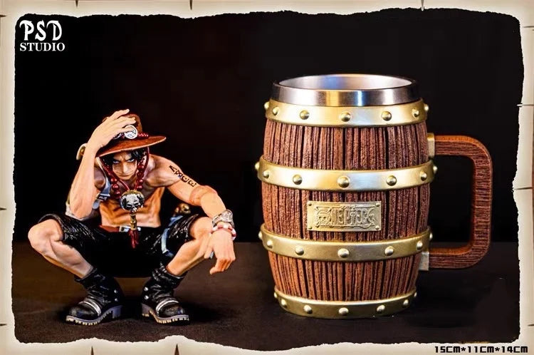 Collection Gift One Piece Barrel Cup Figure Luffy Ace Sabo Wine Cheers Series Gold Silver Ornament Doll Pvc Collection Gift