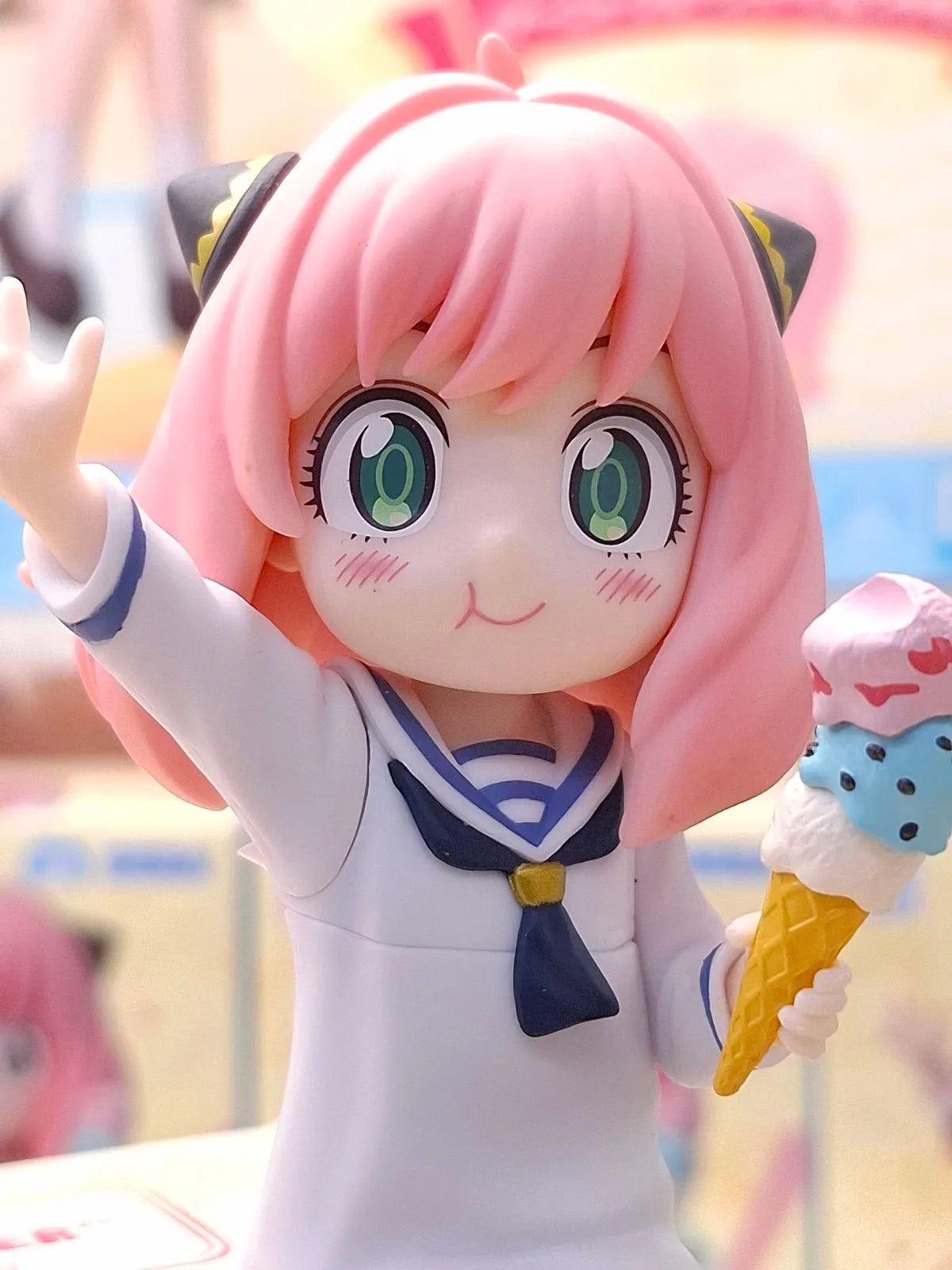 12CM Anime Spy × Family Anya Forger Figure Noodle Stopper Figure Summer Vacation Sailor Clothing Dress Up Model Toy Doll Acition