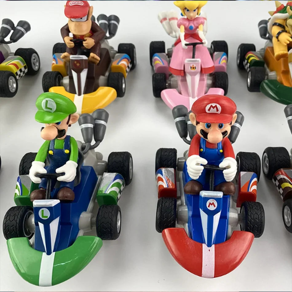 Mario Kart Figure Mario Power Car Cartoon Action Figure Cute PVC Model Desktop Ornaments decoration Toys Holiday Gifts