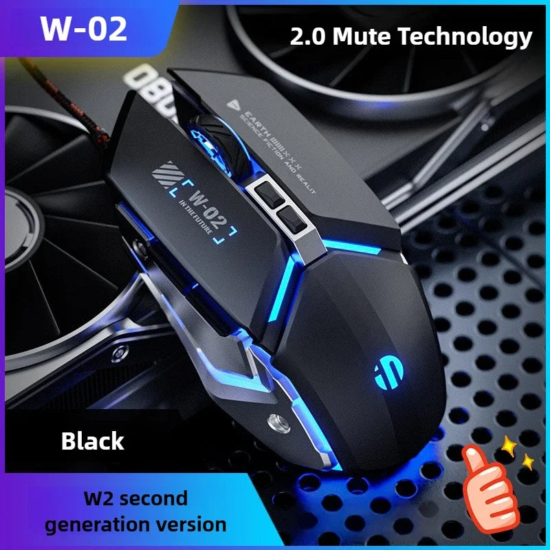 W2 USB кабелна геймърска мишка със светеща механична метална мишка, подходяща за компютър, настолен компютър, лаптоп, таблет, игра, офис