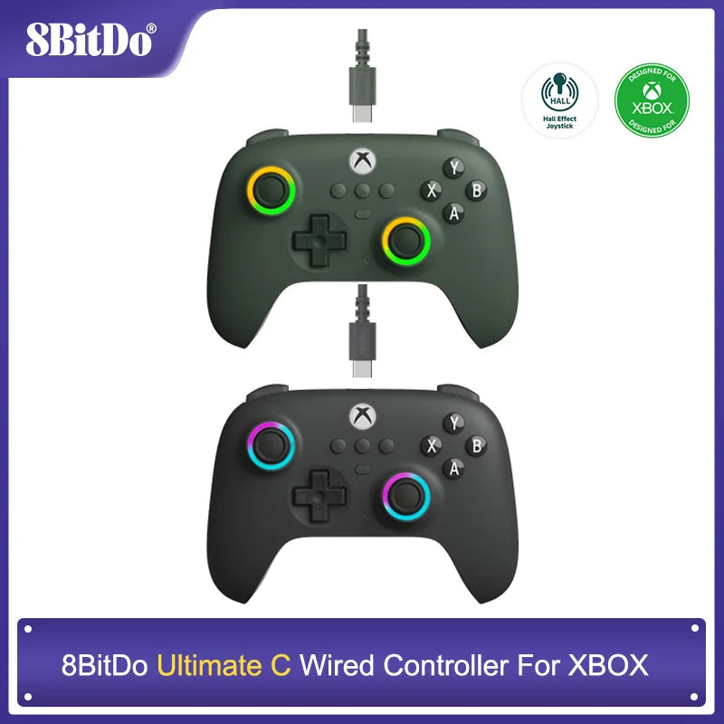 8BitDo Ultimate C Wired Controller For Xbox Series S, X, Xbox One RGB Lighting Fire Ring Hall Effect Joysticks For Windows 10/11