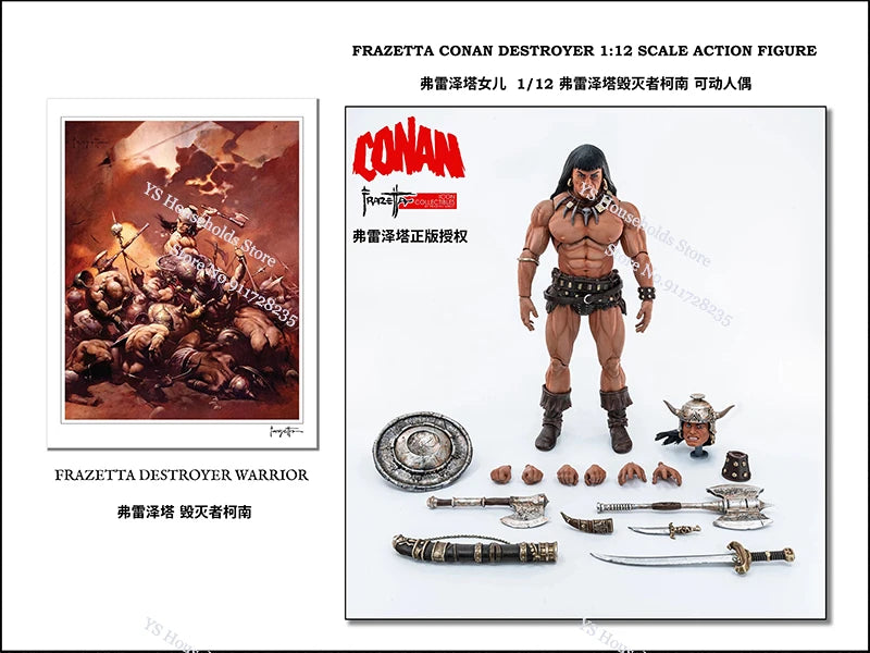 Frazettagirl 1/12 Collectible Destroyer Conan Warrior Action Figure Different Helmet Sword Model Design 6" Full Set Male Soldier