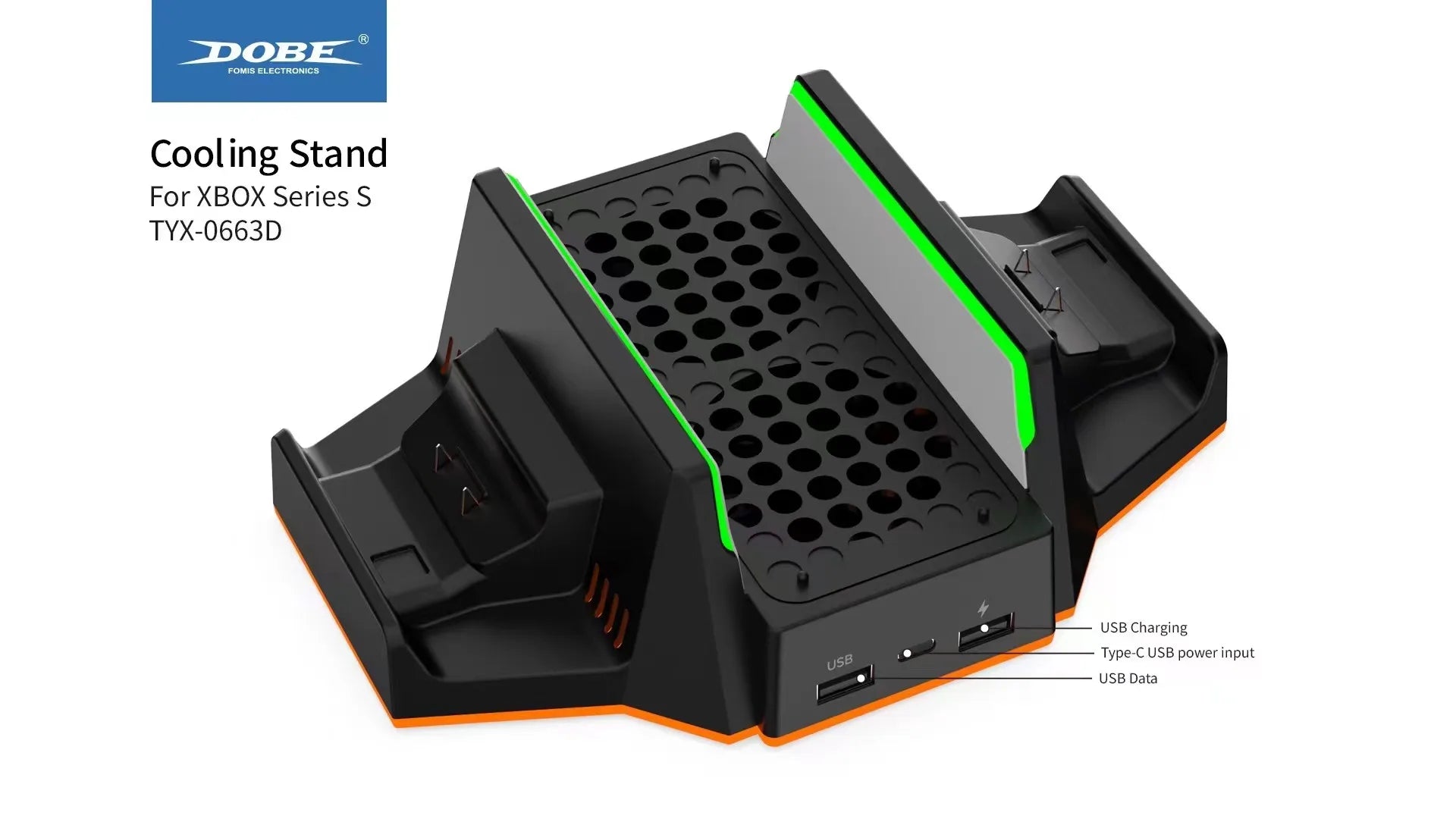 Dobe für Xbox Series S RGB Vertikaler Lüfterständer mit Dual-Controller-Ladegerät Akkupack Ladedock Xbox SS TYX-0663D