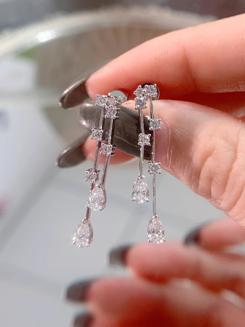 Custom Real Platinum PT950 Stud Earrings Women Engagement Anniversary Wedding Water Drop Moissanite Diamond Drop Earrings