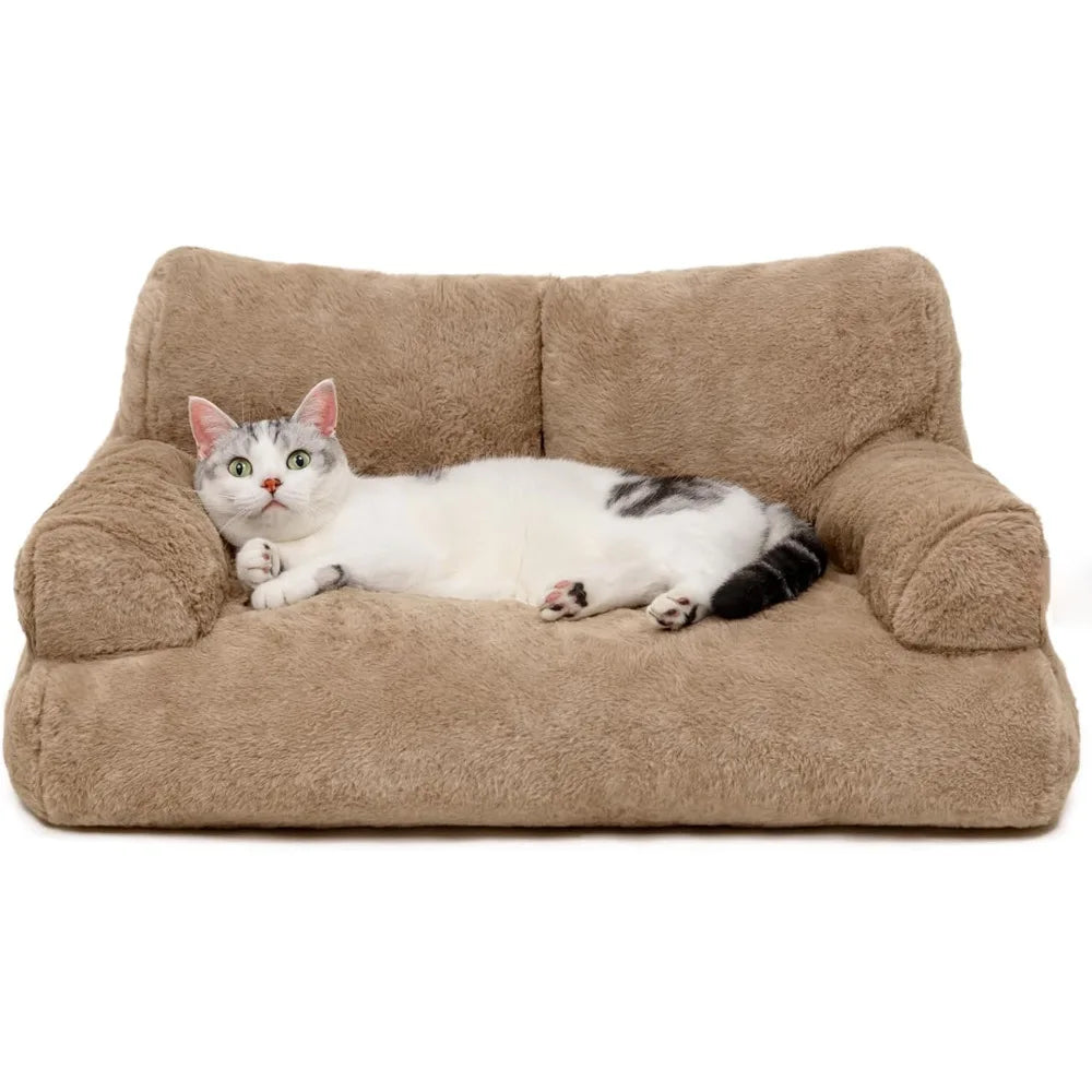 Cat Bed Sofa Winter Warm Plush Pet Bed Removable Washable Cover Indoor Orthopedic Cushion for Cats Small Dogs Faux Fur Nest