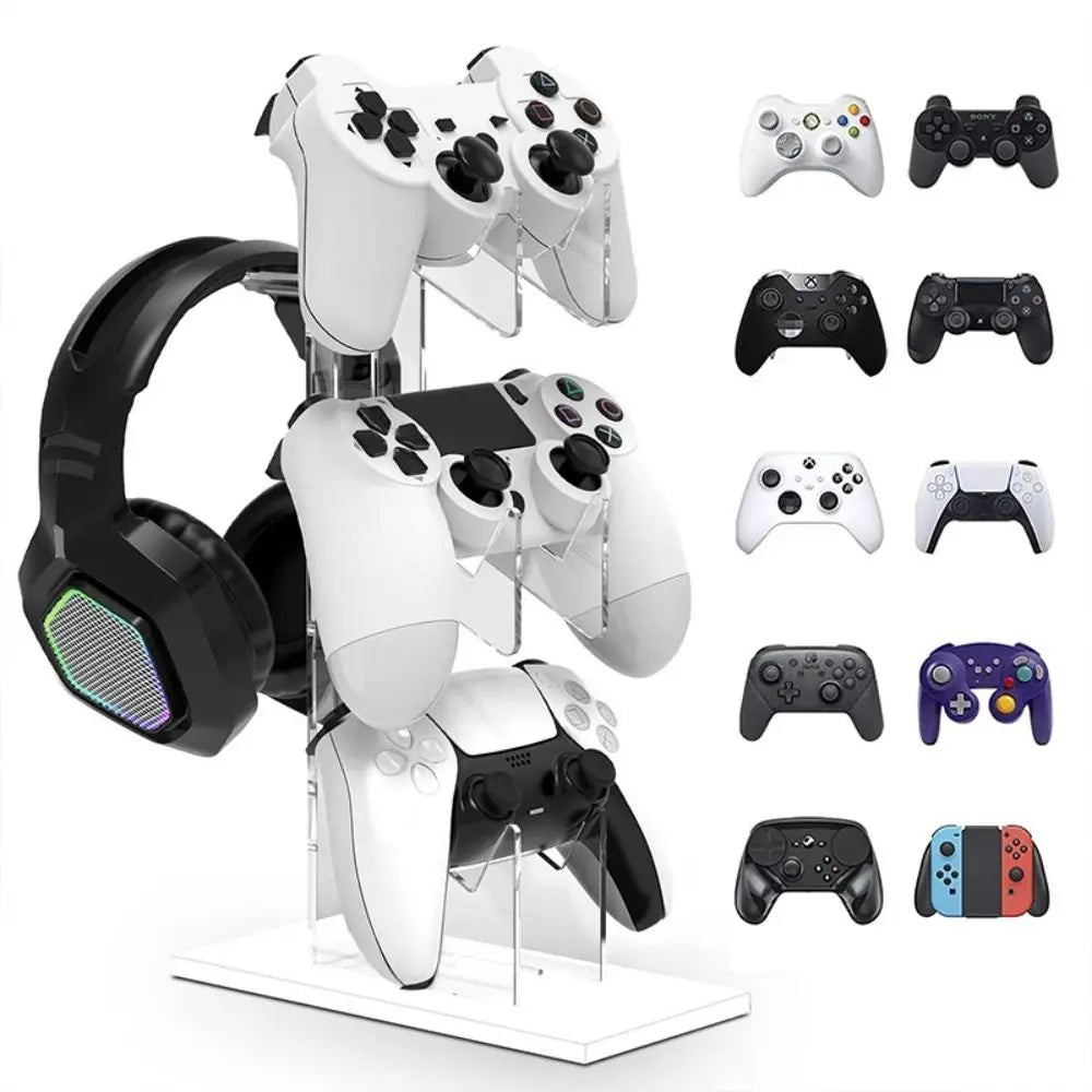Universal 3-layer Controller Holder Acrylic Durable Headphone Holder Multi-function for PS5/PS4/PS3/PS2/Switch Pro/Xbox