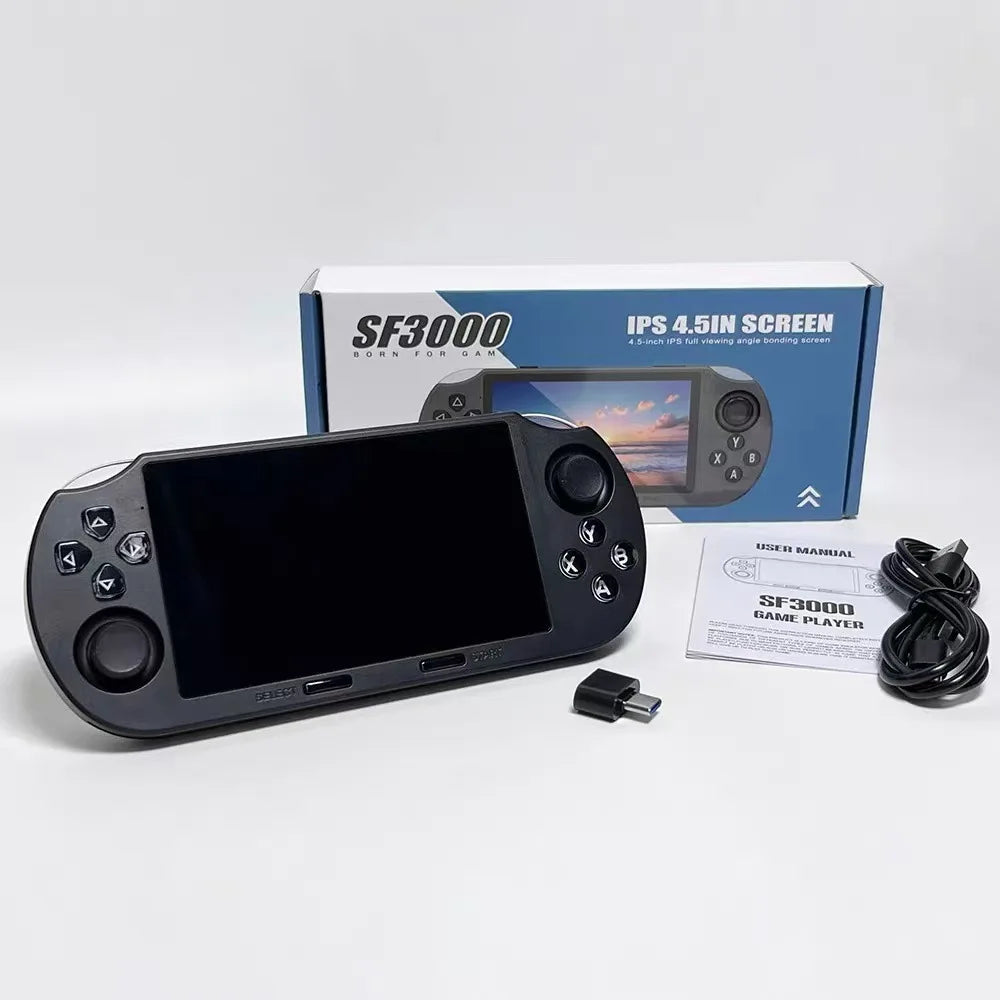 Tragbare Handheld-Spielekonsole SF3000, 4,5-Zoll-IPS-Bildschirm, Retro-Videospiel-Player, integrierte 20.000+ Spiele für PS1/GBA/SFC/MAME 