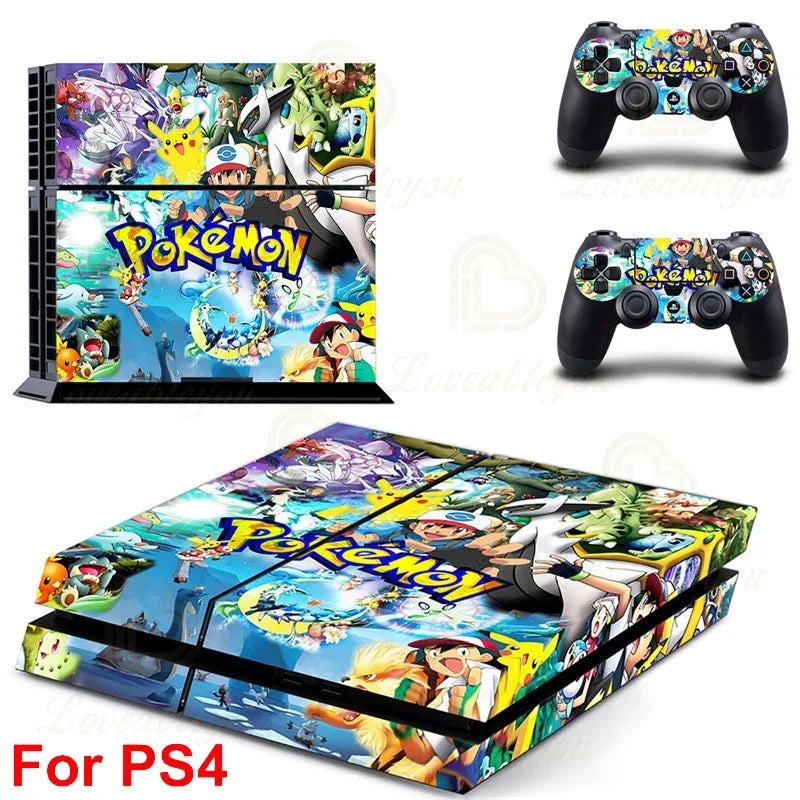Gengar Stickers for SONY PS4 Pro Slim Console Pikachu Mew Full Body Skin Decals for PlayStation 4 Controller Gamepad