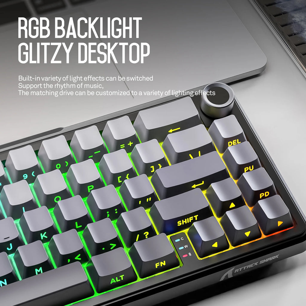 Attack Shark X66 Wireless Mechanical Keyboard,RGB Lighting,Hot-swappable,Metal Knobs,Suitable for FPS. games,Win&Mac