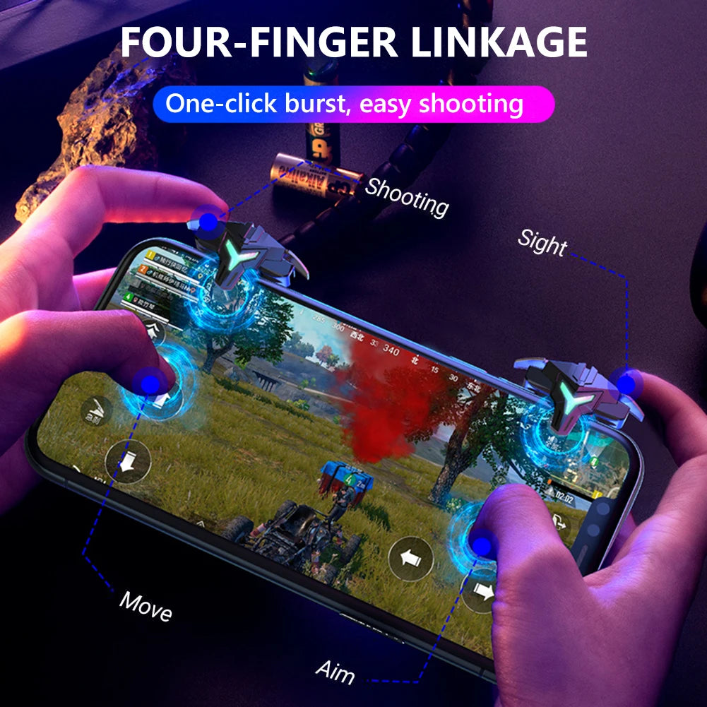 1/2 stücke RGB A1 Mobile Gaming Trigger Professionelle 4 Finger Game Controller Gaming Ziel Schießen Trigger Joystick für Handy