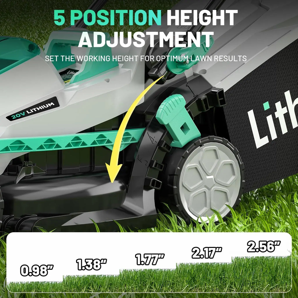 20V 13" Cordless Lawn Mower, Electric Lawn Mowers for Garden, Yard and Farm, 5 Heights, with Brushless Motor, 4.0Ah Battery & Ch