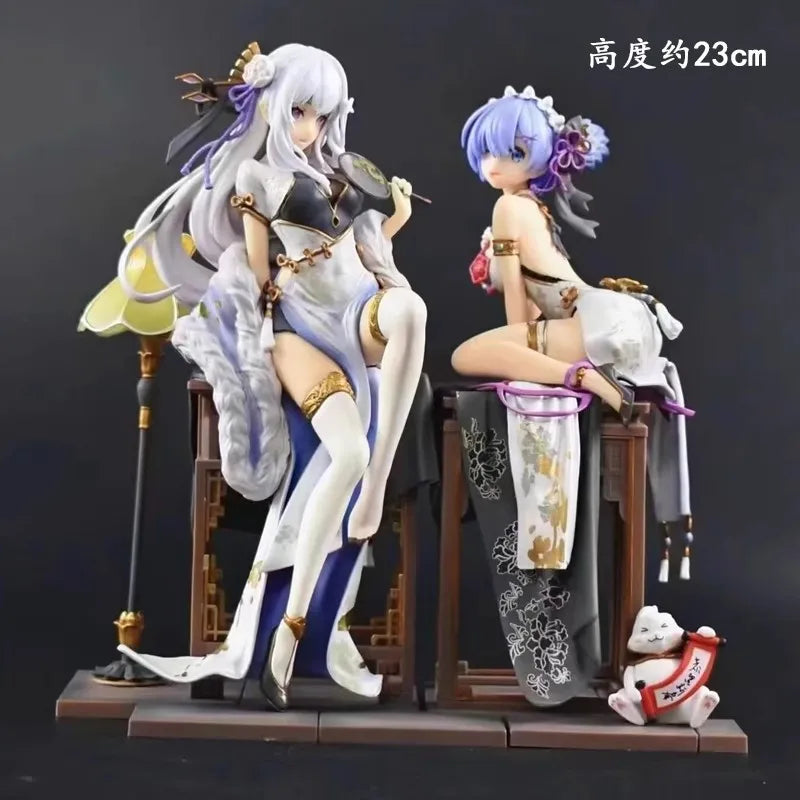 A Chinese Style From Scratch In A Different World - Amelia Emily Rem Cheongsam Scene Figurine Model Birthday Gift