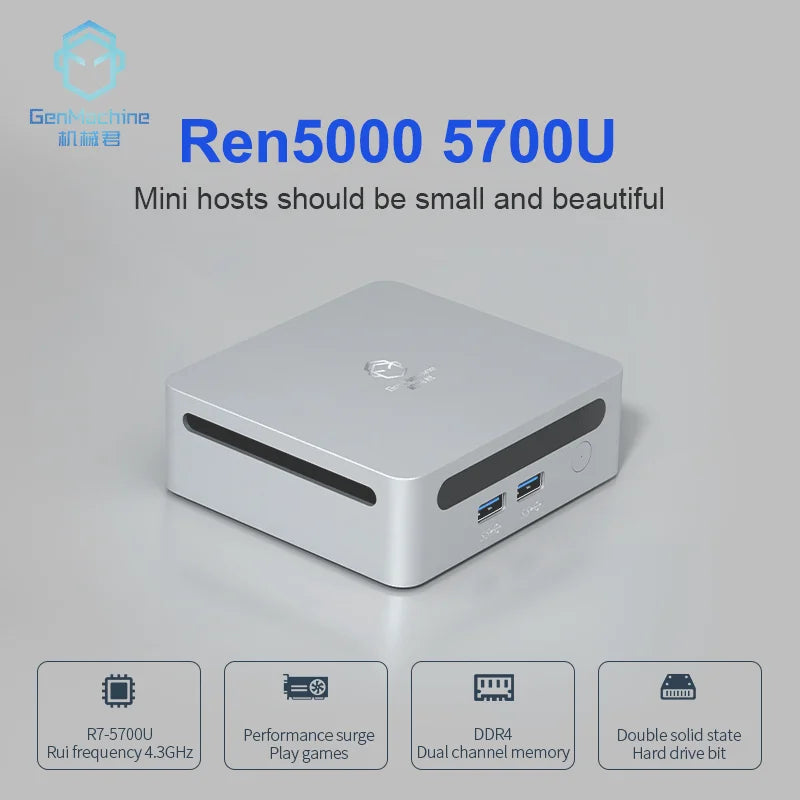 2025 GenMachine New Mini PC 5700U Windows 11 Ryzen Support Windows 11 DDR4 3200MHz AMD WiFi6 Max 64GB Diy Gaming Computer