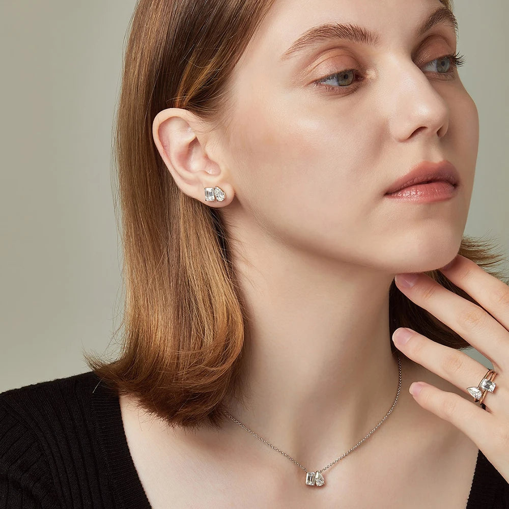 5 Karat Radiant/Smaragd-Moissanit-Diamant-Anhänger-Halskette für Damen, zertifiziertes 925er Silber, 2-Stein-Schlüsselbein-Halskette