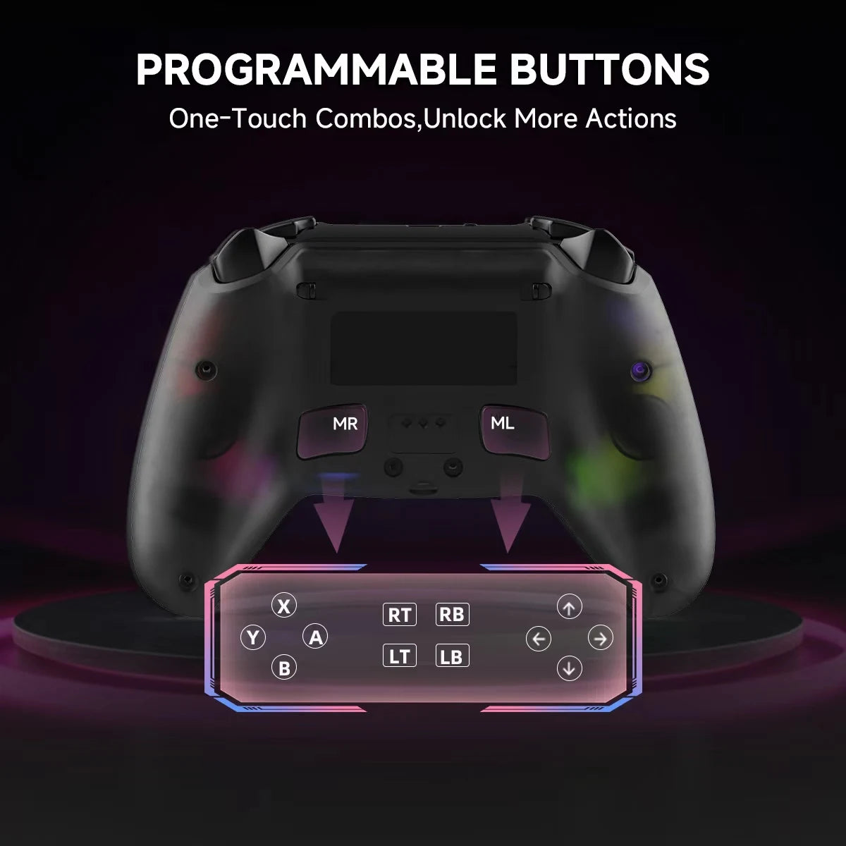 Transparent Wireless Controller HG-04D for PS5/PC/iOS/Android/Steam with BT 5.3,Macro Button,Touchpad,Hall Triggers & Joystick