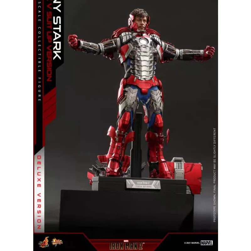 Original Hot Toys MARVEL Iron Man TONY STARK MARK V SUIT UP VERSION Anime Figure Toys Models Collection