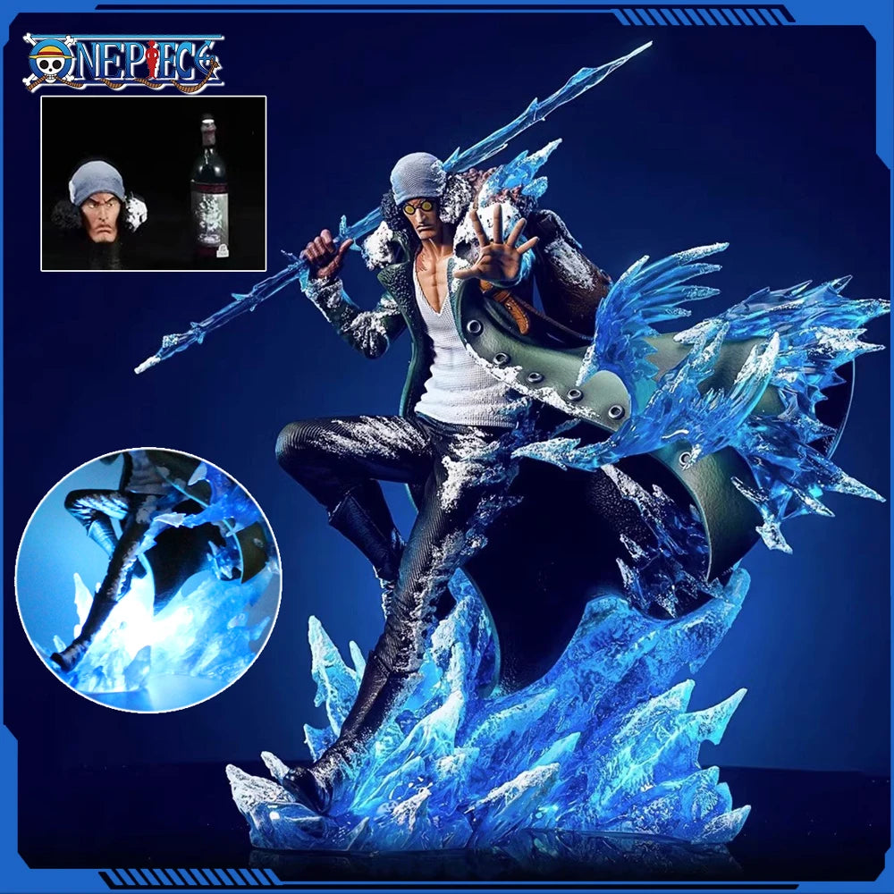 One Piece Aokiji Kuzan Anime Figuren 2 Köpfe 30cm Gk Figurine Pvc LED Leuchtende Modell Statue Sammlung Decora Spielzeug Weihnachtsgeschenk