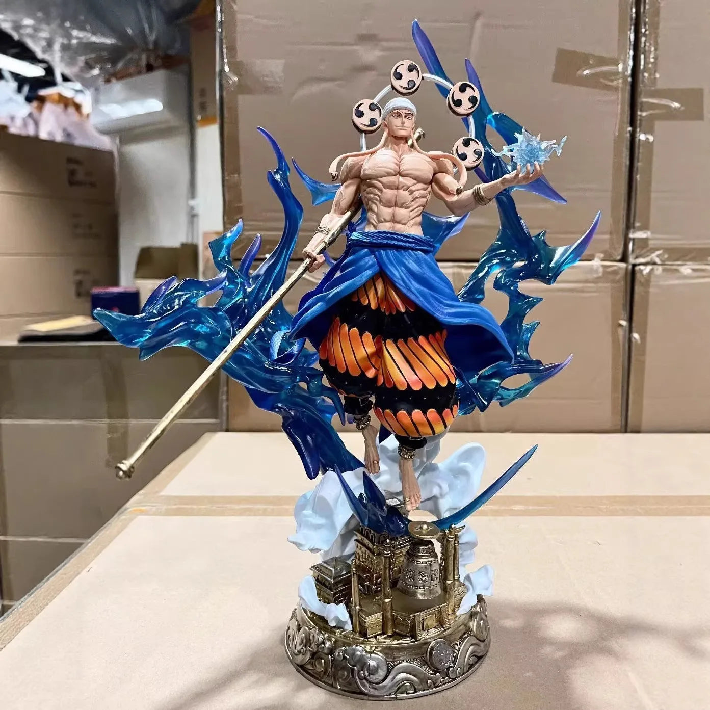 One Piece Enel Thunder God Light Up Double Head Sculpt Anime Action Figure Statue Desktop Decoration For Anime Fans Gift