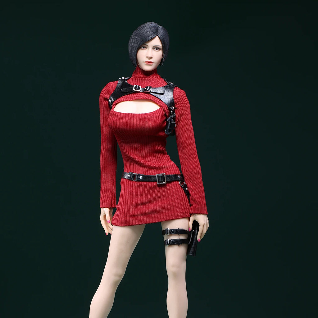 JO23X-06 1/6 Scale Ada Wong Red High Neck Long Sleeves Sweater Holsters Set Fit 12'' Female Soldier Action Figure Body Dolls