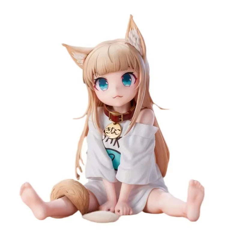 Cartoon Catgirl Sitting Eating Fish Soybean Powder Sitting Posture Can Change Face Beautiful Girl Figurine Model Toy Gift
