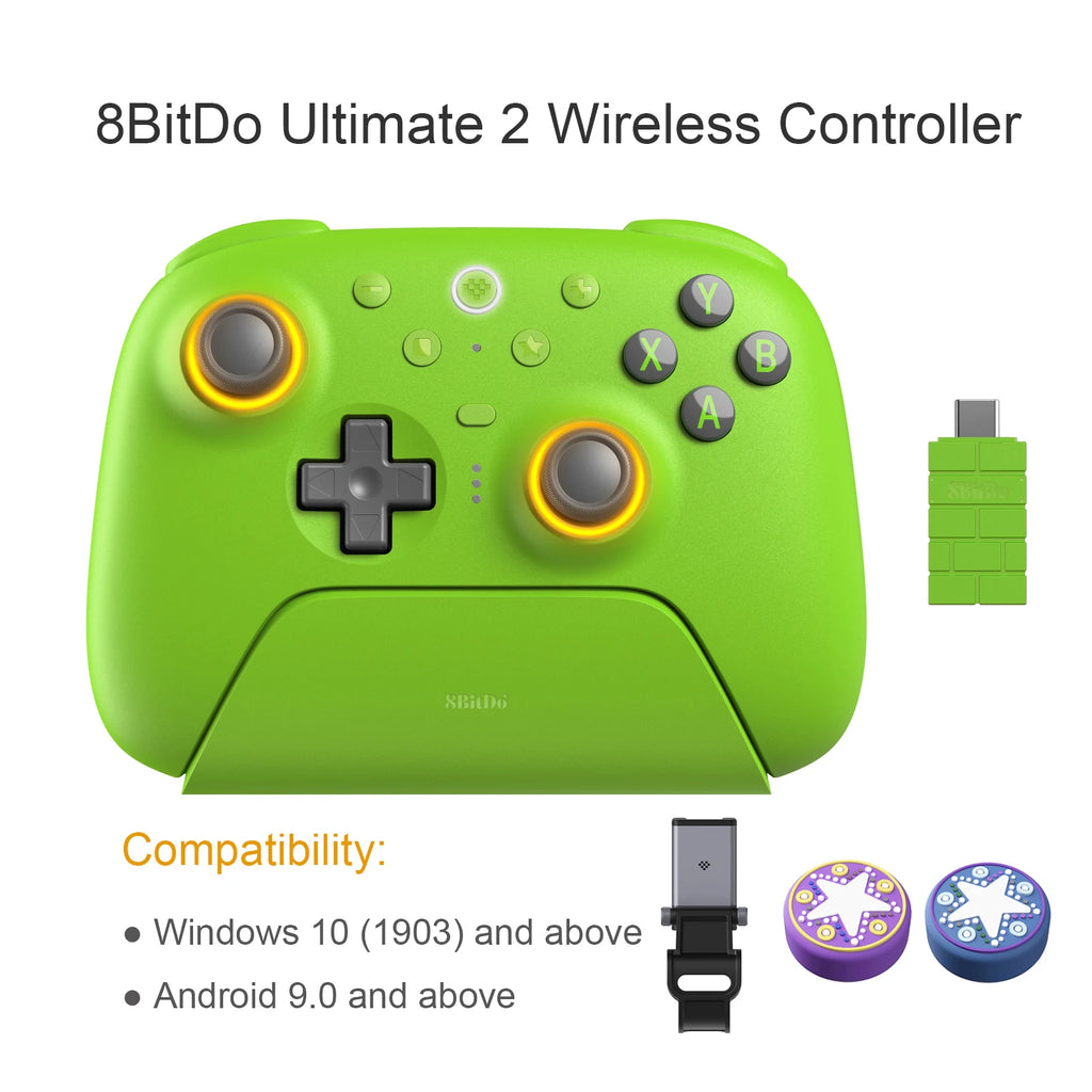 8BitDo Ultimate 2 Wireless Game Controller for Windows 10/11 2.4G Gamepad TMR Joystick with Charging Dock for Android PC Steam