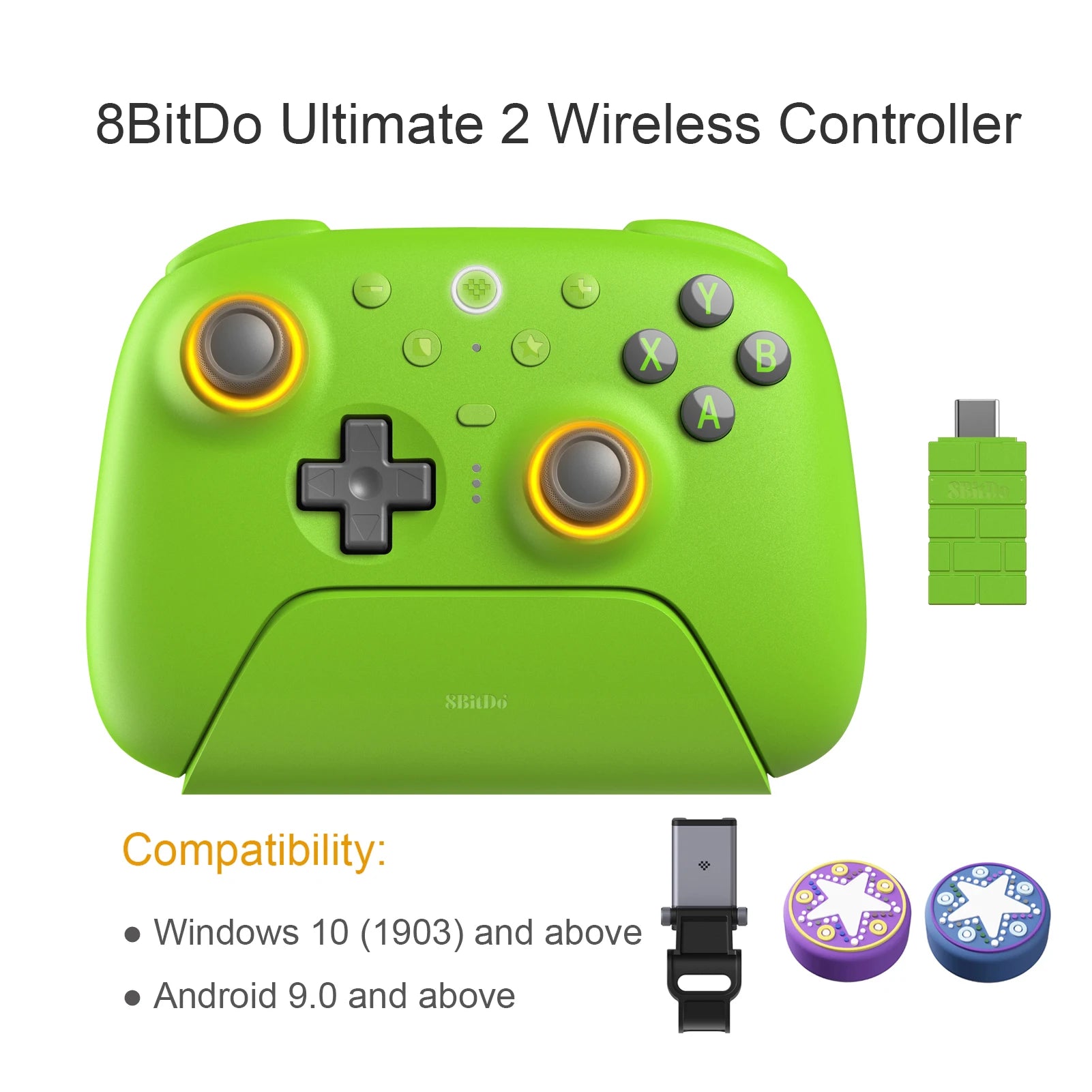 8BitDo Ultimate 2 Wireless Game Controller for Windows 10/11 2.4G Gamepad TMR Joystick with Charging Dock for Android PC Steam