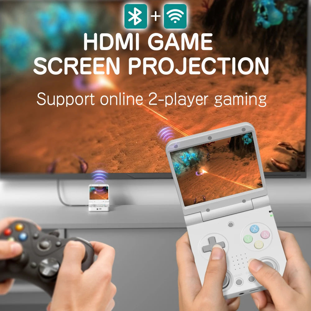 MIYOO Flip V2 Retro-Handheld-Spielkonsole mit Metallscharnier, 3,5-Zoll-IPS-Bildschirm, kompakte tragbare Spielmaschine, zwei Analogsticks, Geschenk