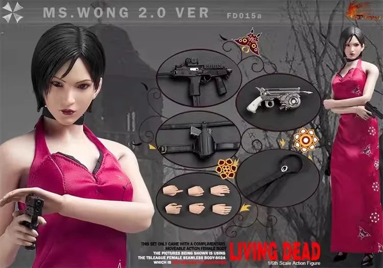 Hot Heart FD015 1/6 Scale Collectible Zombie Killer Spy Ms. Wong Cheongsam Style 12in Action Figure Full Set Model for Fans Gift