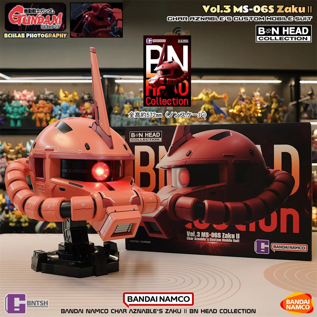 In Stock Bandai Char's Zaku Helmet, BN HEAD Oversized LED Light Up Collectible, Gundam Anime Decor Gift for Men