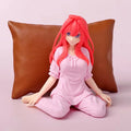 Anime Figure Red Hair Girl Sitting Pose, Pink Striped Pajamas, Collectible Desktop Ornament Gift for Fans