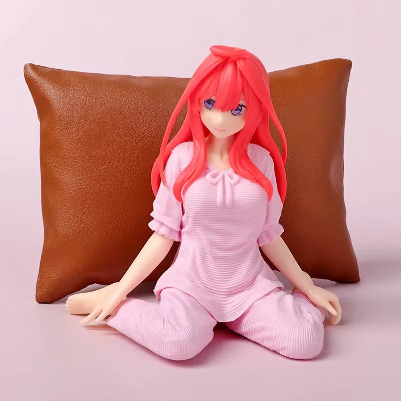 Anime Figure Red Hair Girl Sitting Pose, Pink Striped Pajamas, Collectible Desktop Ornament Gift for Fans
