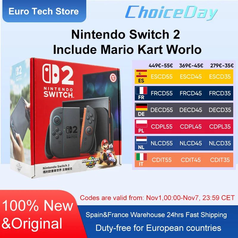 Nintendo Switch 2 7.9'' Screen Joy‑Con Handle Enhanced Audio Adjustable Console Includes Mario Kart World NS2 Original