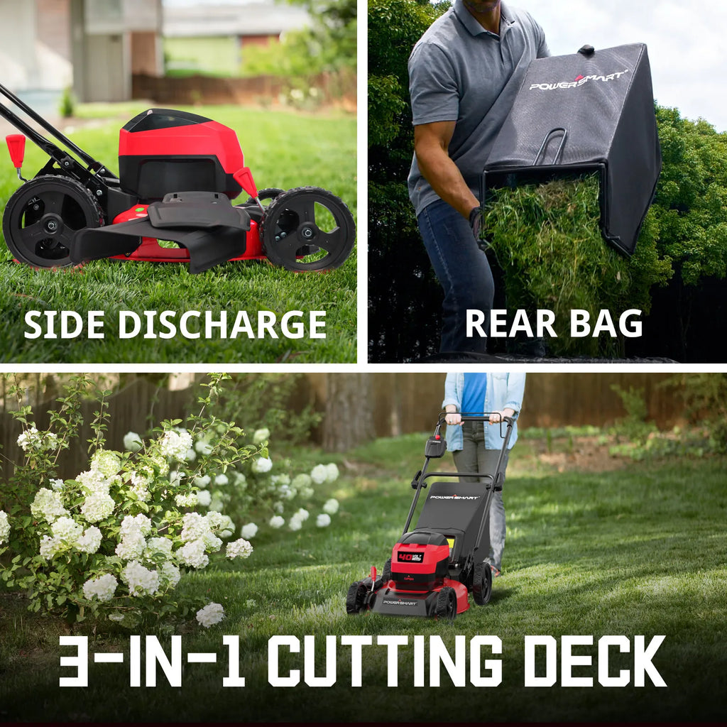 PowerSmart 40V 17" Cordless Lawn Mower, 3-in-1 Brushless Push Lawn Mower with 4.0Ah Battery & Charger
