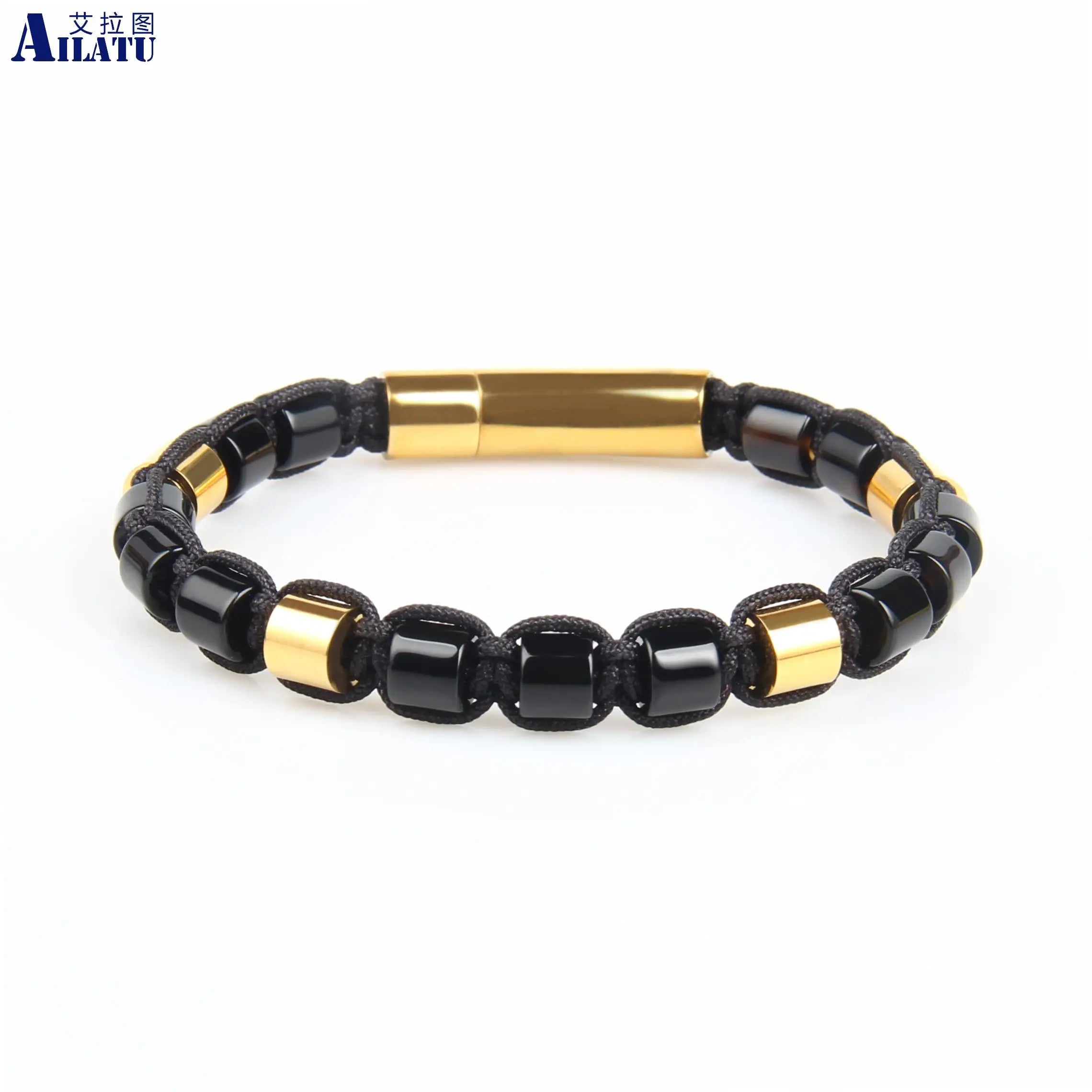 Ailatu 10 teile/los Neue Freundschaft Armband, 6mm Tiger Auge, Lapis Stein, schwarz Onyx Zylinder Perlen Edelstahl Schmuck für Männer