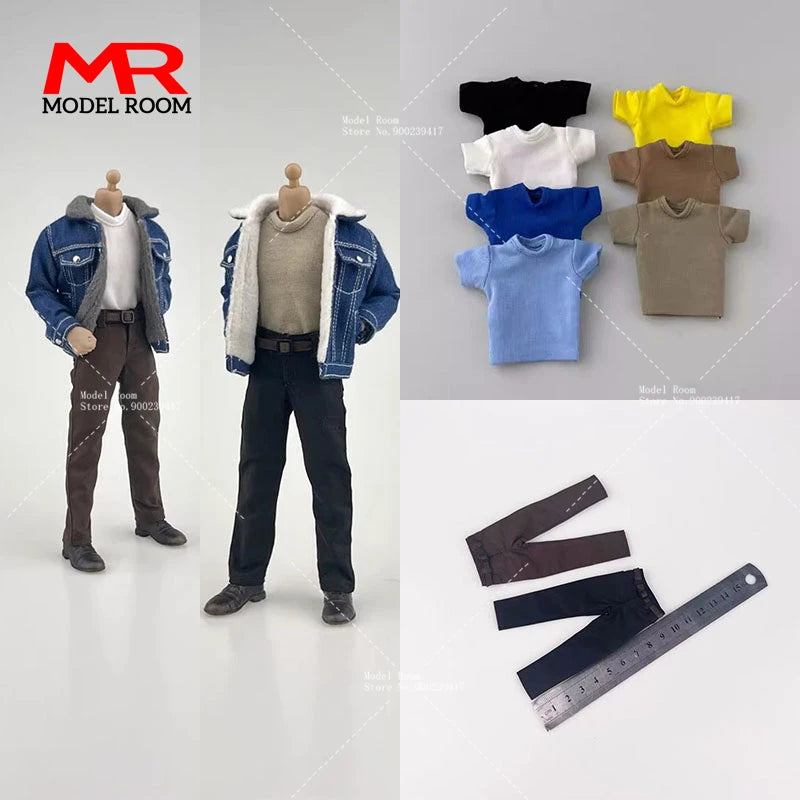 CCN1208 1/12 Scale Male Lamb Down Denim Jacket T-shirt Casual Pants Model Fit 6'' Notaman GWtoys Soldier Action Figure Body