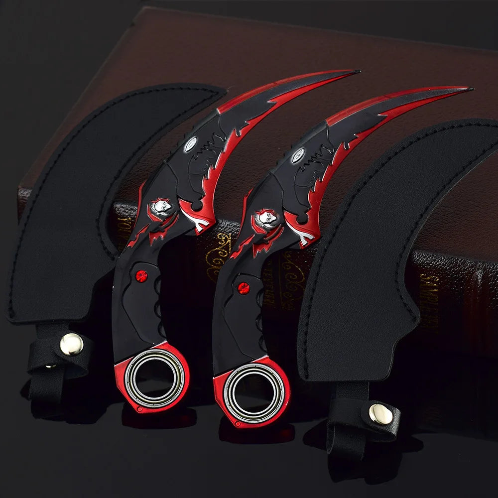 17CM Karambit Игра Живот и смърт Периферна Тъмна Луна Двойни Шипове Метален Модел Безопасност Мили Тери Влак Нож Играчки Меч Момче Подарък