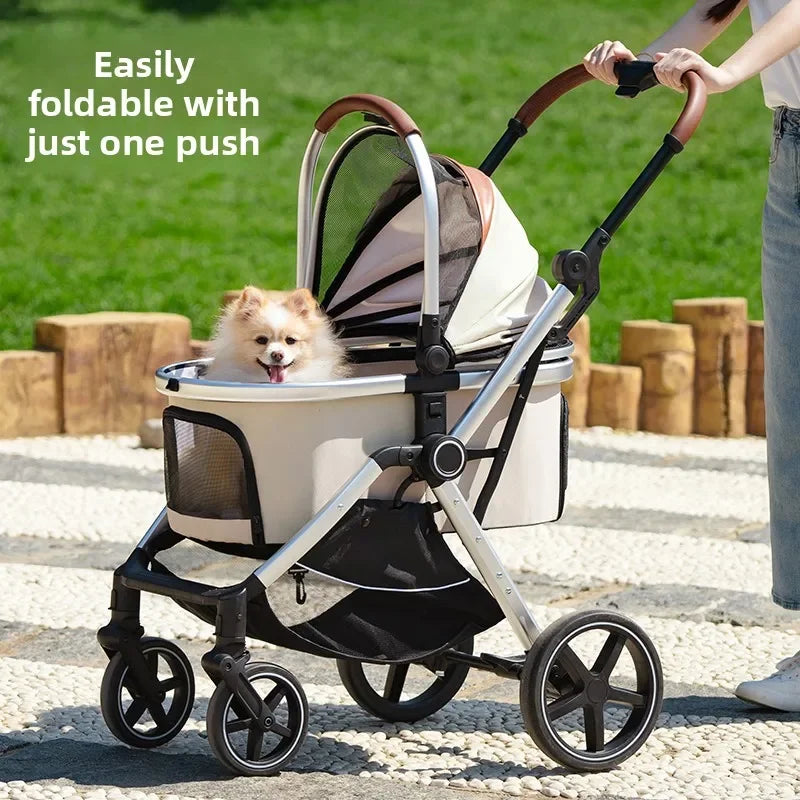 Luxury Pet Stroller Foldable Detachable Dog Cat Carrier for Medium Pets Outdoor Walking