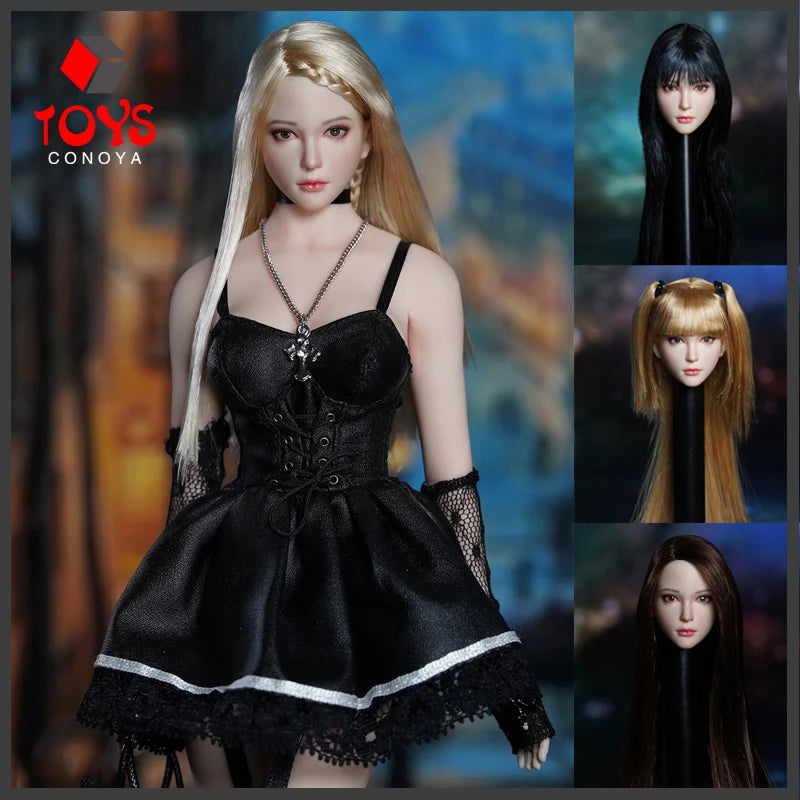 SUPER DUCK SDH028 Schönheit im Maßstab 1/6 mit langem Haar, Kopfskulptur, Schnitzmodell, passend für 12-Zoll-Actionfigur einer Soldatin mit blassem Körper, Puppen