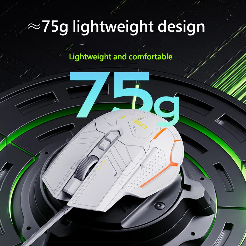 Inphic PG9 Wired Mouse 75g Lightweight Gaming Mouse for Esports Games 12800DPI 6 Buttons RGB light effect