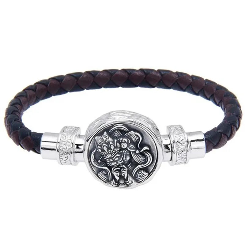 Bracelet Bangle Pure 925 Sterling Silver Leather Rope Woven Magnetic Luxury Brand Fine Jewelry Man Woman 2024 New In Festoon B5