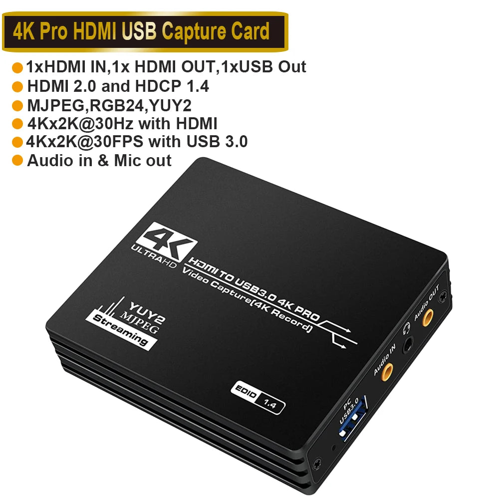 Navceker 4K Pro USB 3.0 Video Capture Card HDMI-compatible 1080P 60fps HD Video Recorder Grabber For OBS Capturing Game Live