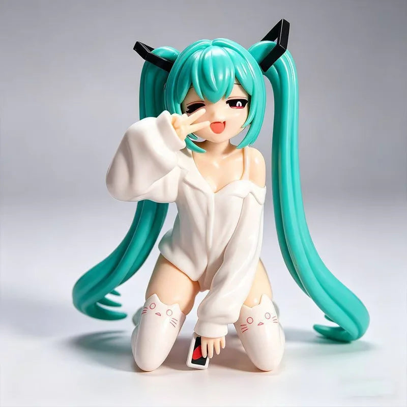Hatsune Miku Anime Figure Gk Model Beautiful Girl White Pajama Collectible Statue Desktop Ornament For Adult Anime Collection