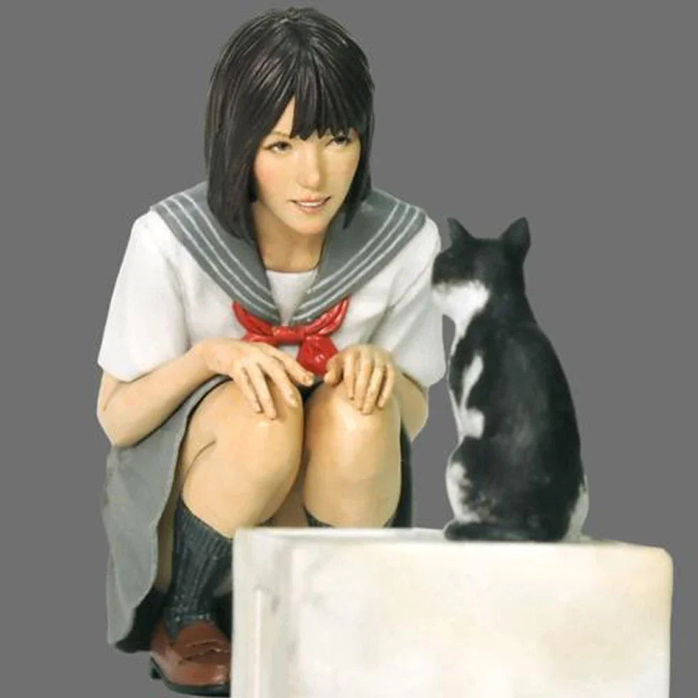 Harzmodellfigur, 1/20 JK-Mädchen und die Katze, unmontierter und unbemalter Bausatz