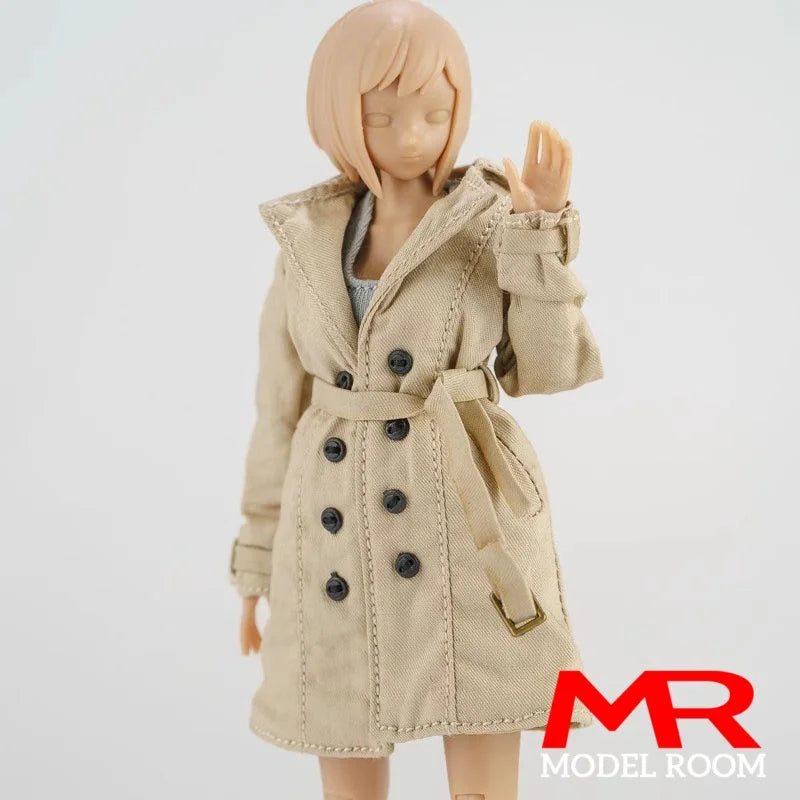 1/12 Scale Female Trench Coat Windbreaker Clothes Model Fit 6'' Asi 2.0 OB11 BJD Romankey Soldier Action Figure Body Dolls