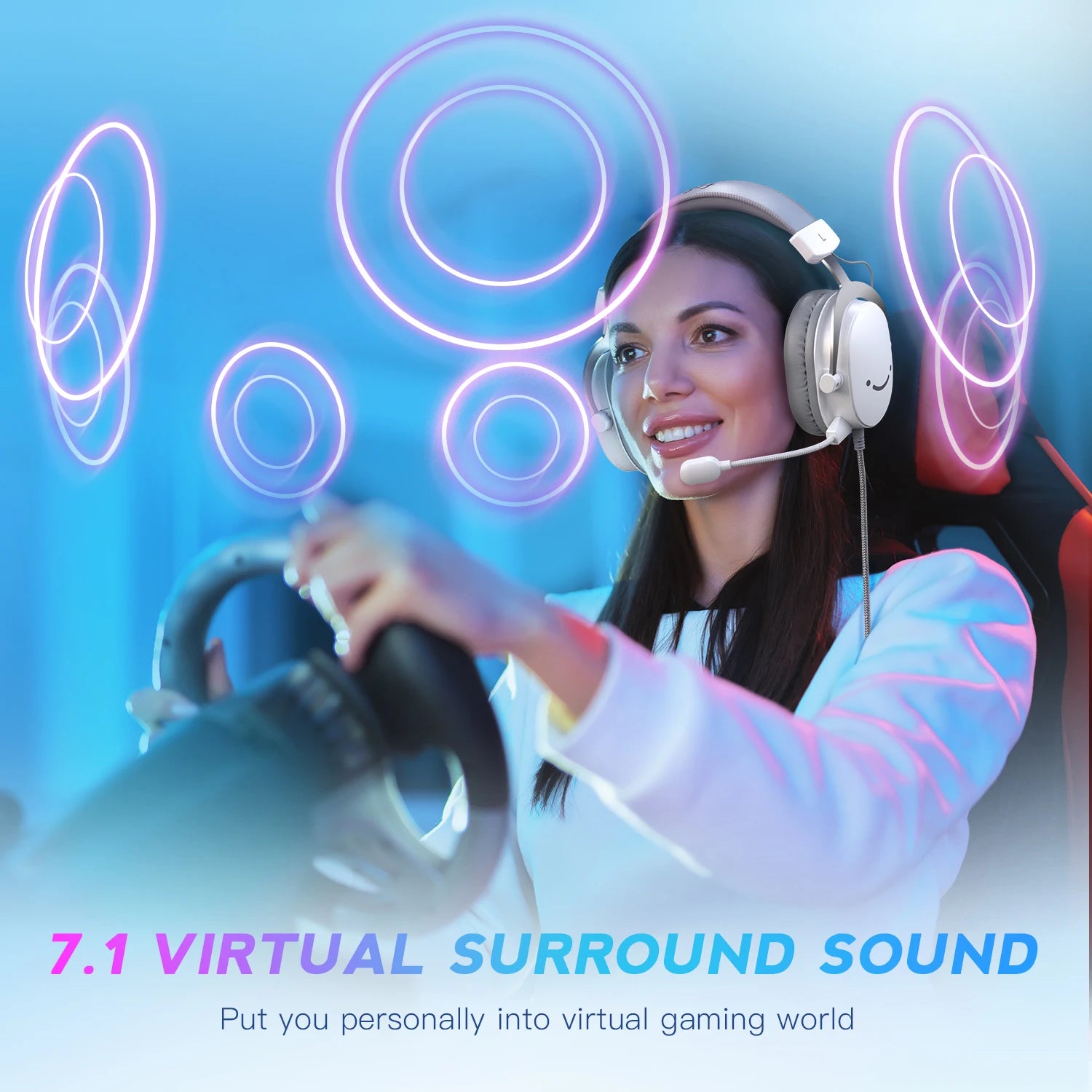 FIFINE USB-Gaming-Headset mit 7.1 Surround Sound/3,5-mm-Klinkenstecker/Mikrofon, Over-Ear-Kopfhörer mit Kabel für PC PS4/5 Xbox Ampligame H9W
